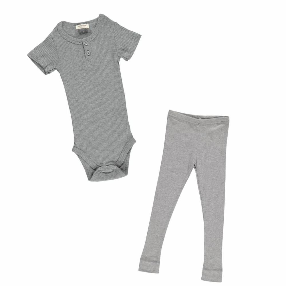 NEW MARMAR COPENHAGEN kid's short sleeve ribbed henley body set in grey